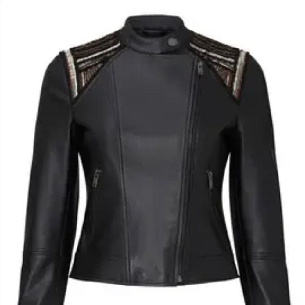 Slate and Willow beaded moto  leather jacket